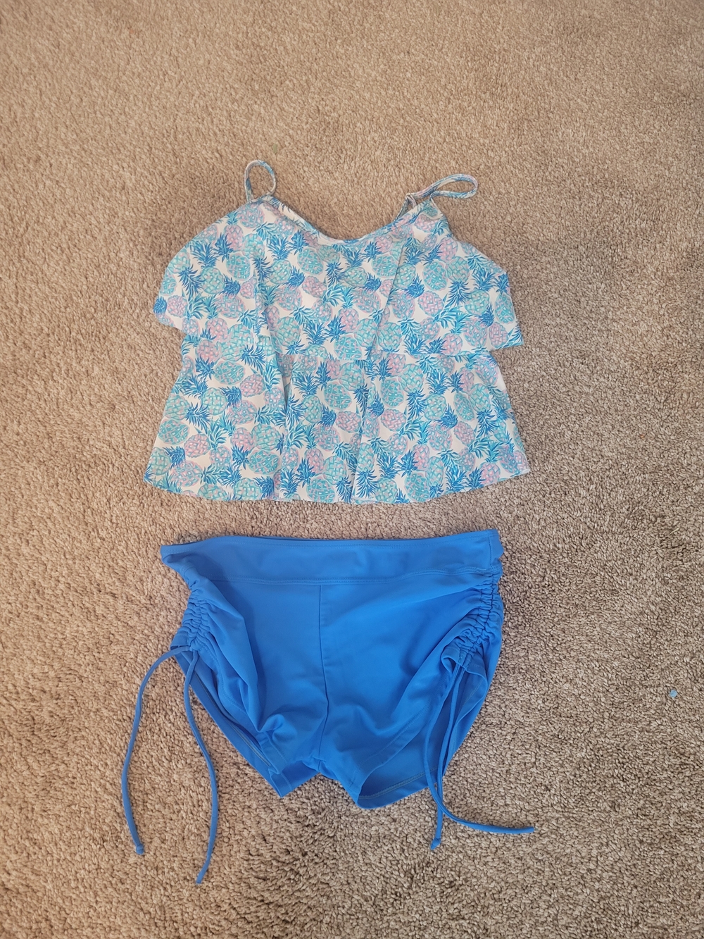 Simply Southern Blue Floral Tankini with Solid Blue Ruched Bottoms